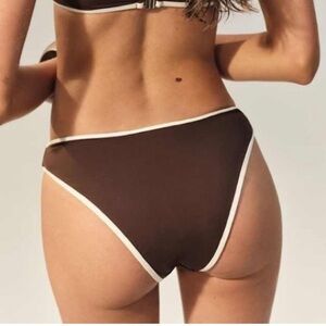 Reformation Douro Bikini Bottom Brown with White Piping - Size Medium